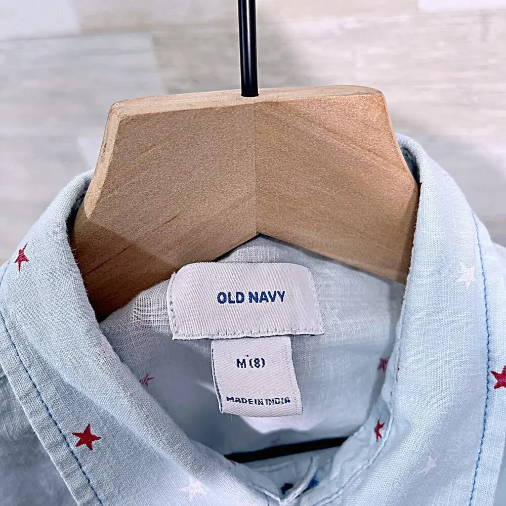 Old Navy Soft Washed Americana Star Print Shirt Blue Short Sleeve Boys Medium